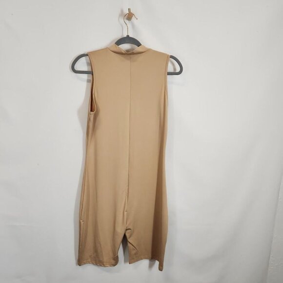Daisy Zip Front Mock Neck Romper - Taupe - Size Medium - Picture 4 of 7